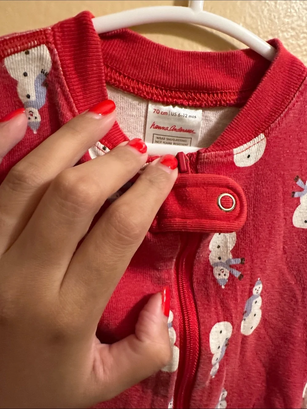 Hanna Andersson Red Snowman Print Footed One-Piece